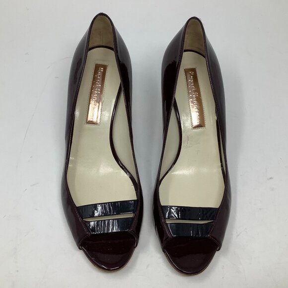 Rupert Sanderson heels EU 38.5 peep toe burgundy patent leather pumps - Picture 1 of 8